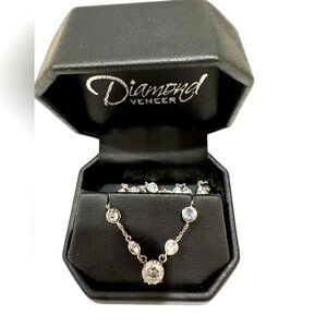 Round Diamond Veneer Solitaire Cubic Zirconia Pendant Stations Necklace. NIB